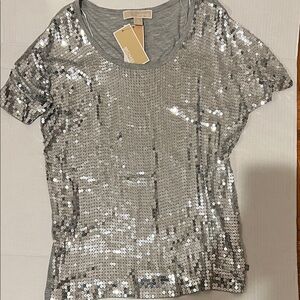 MICHAEL Michael Kors Silver Sequin Short Sleeve Top
